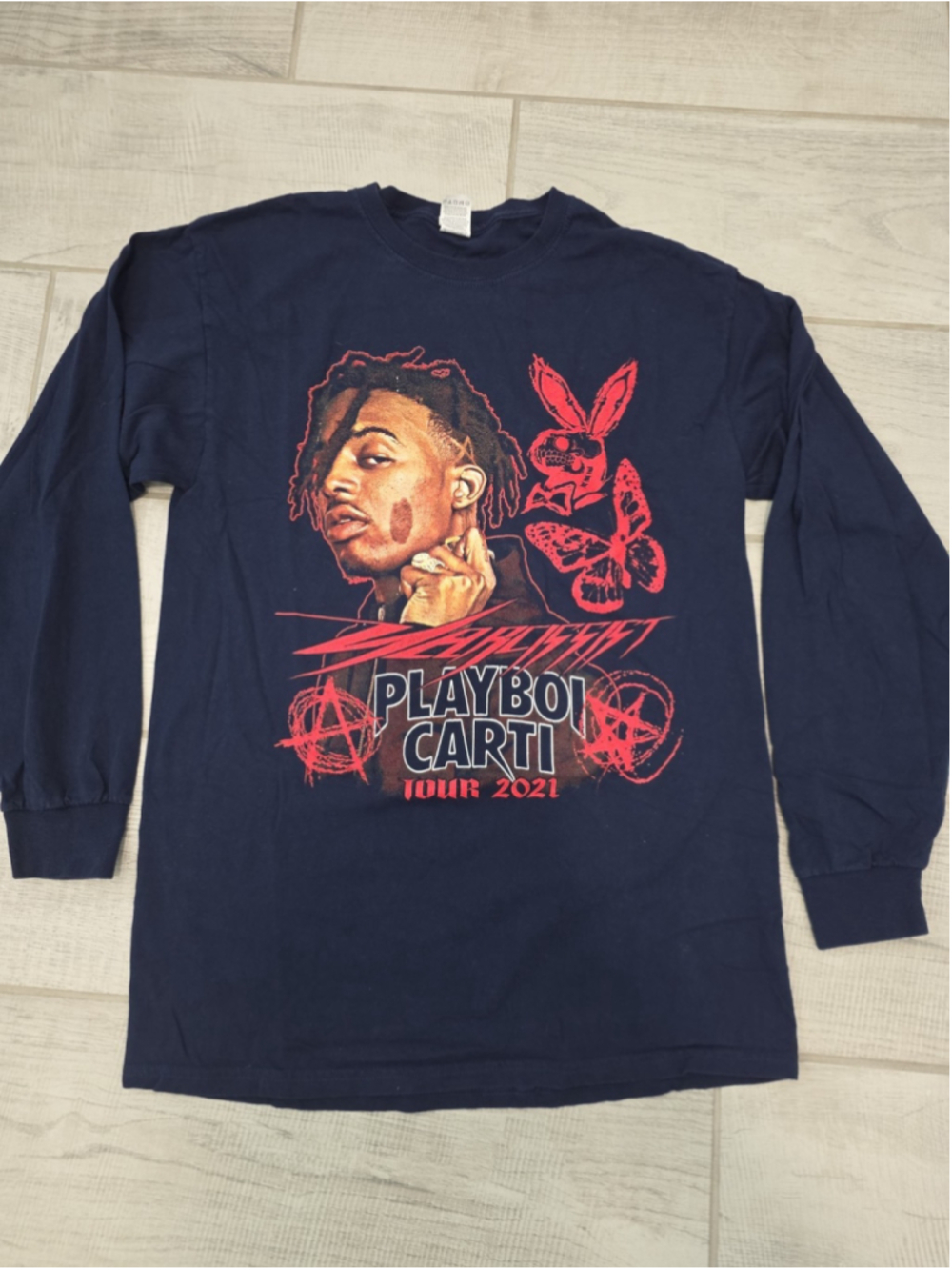 Playboi Carti Narcissist Tour 2021 Graphic T-Shirt Blue Red Mens Small M Cotton